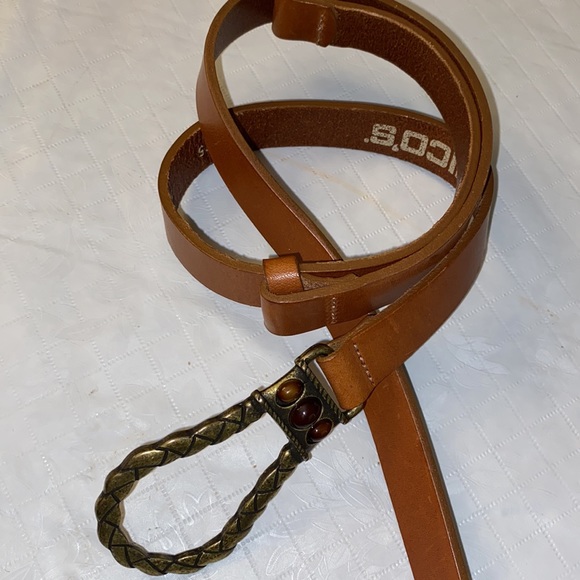 Brown Italian Leather Adjustable Gold Hardware/Clasp Belt SZ S/M Boho - Picture 1 of 12